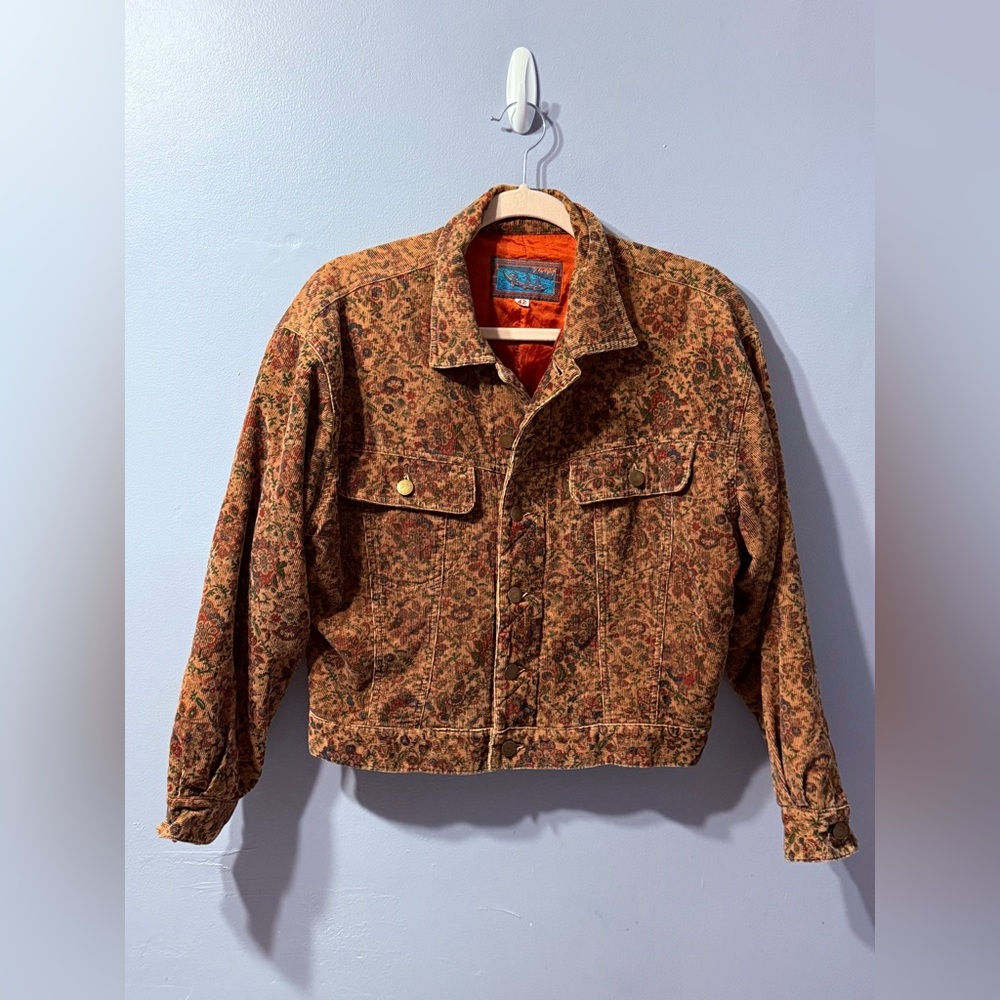 Vintage 1990’s Floral Corduroy Jacket In Brown / multicolor Women’s EU 42 US 10